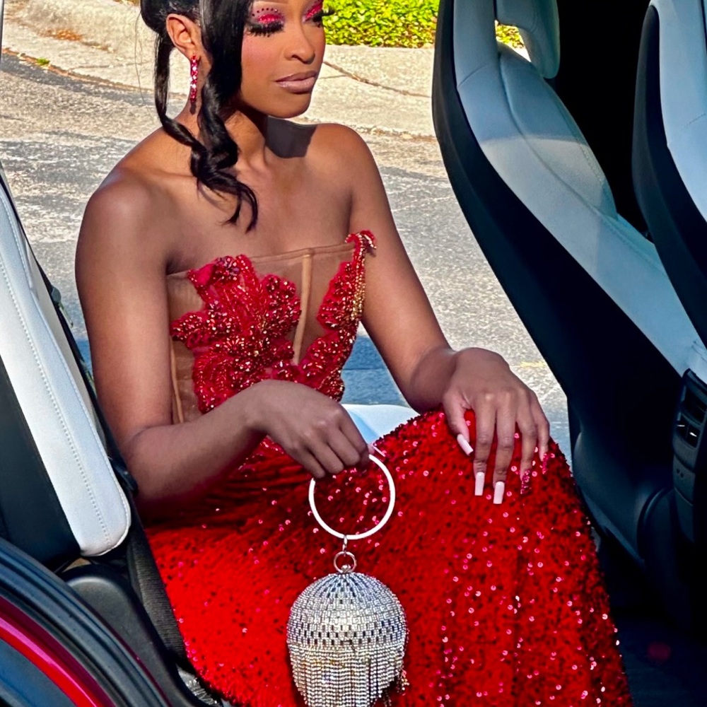 Elegant Red Sequin Evening Gown